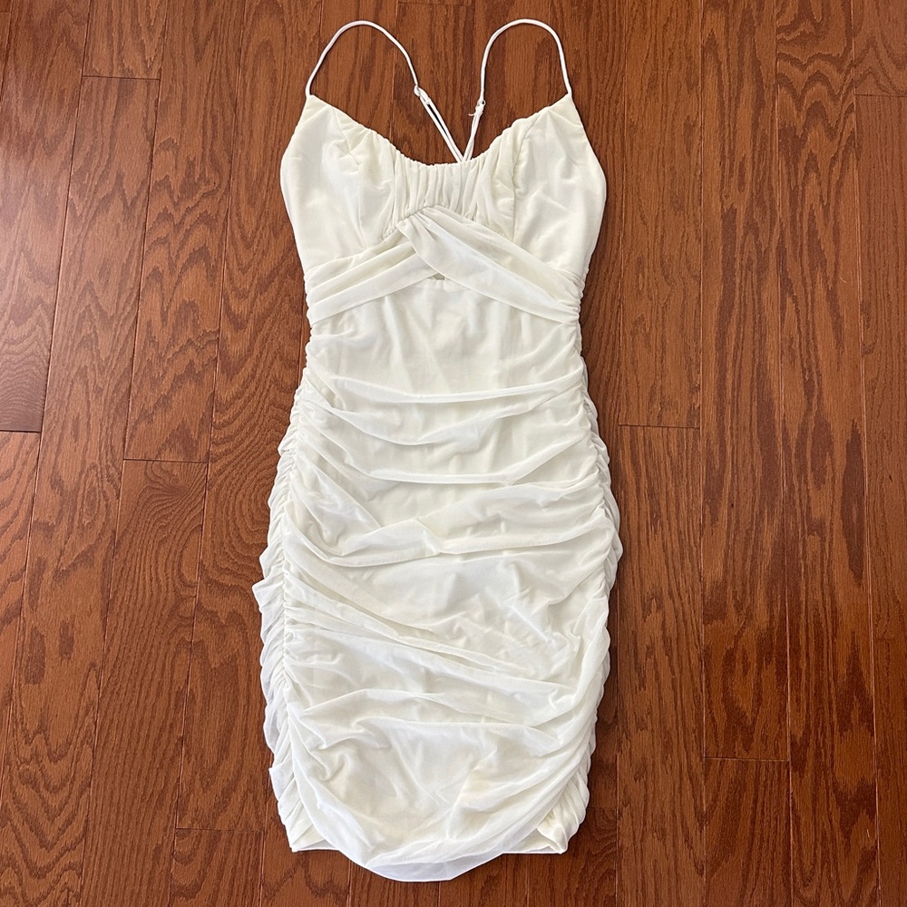 Saints + Secrets White Mesh Dress with Stomach Cut Out